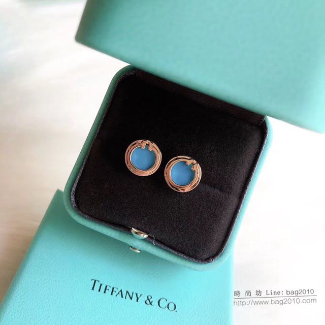 Tiffany純銀飾品 蒂芙尼女士專櫃爆款雙t圓圈綠松石小號耳釘耳環  zgt1717